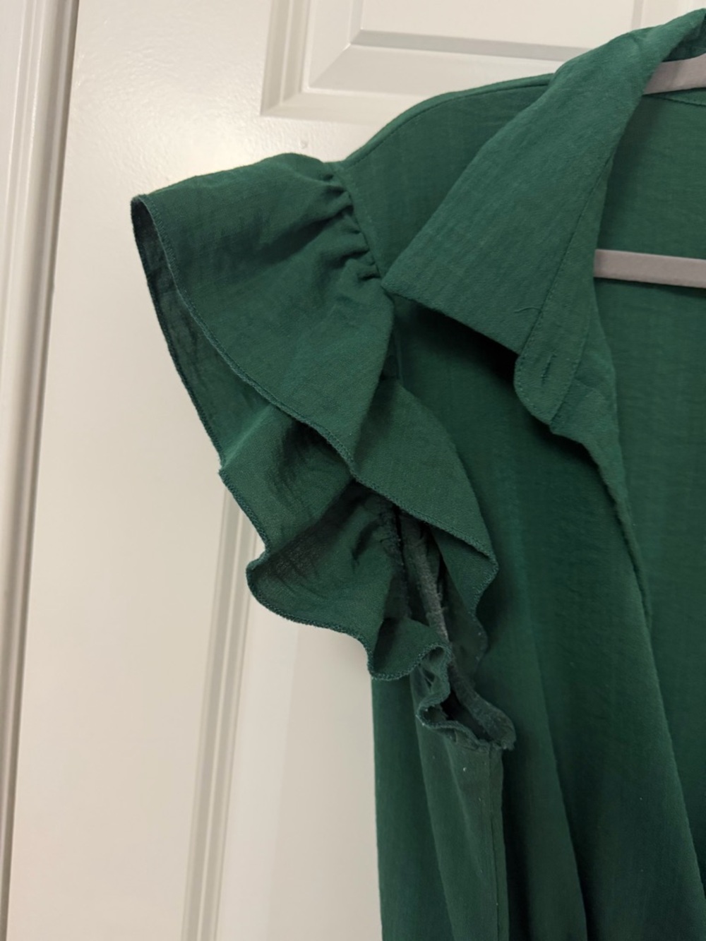 Dark Green Tiered Midi Dress with Waist Tie - Picture 3 of 5
